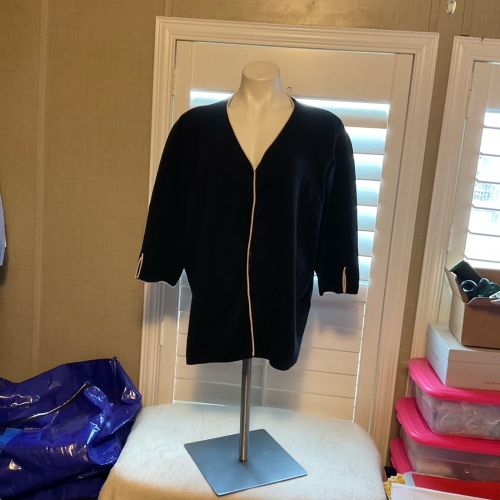 Chic Black Cardigan with White Trim